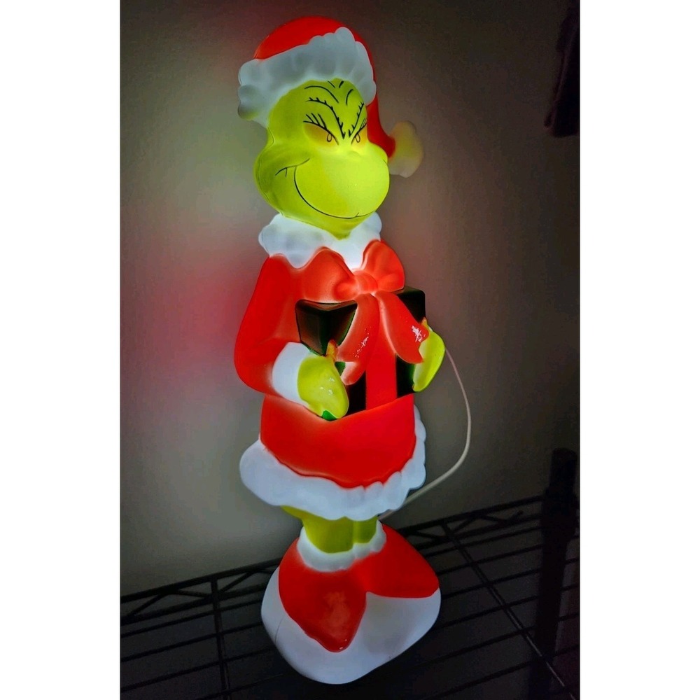 Grinch Santa Lighted Blow Mold 14" By Gemmy NEW w/tags Holiday Christmas Decor